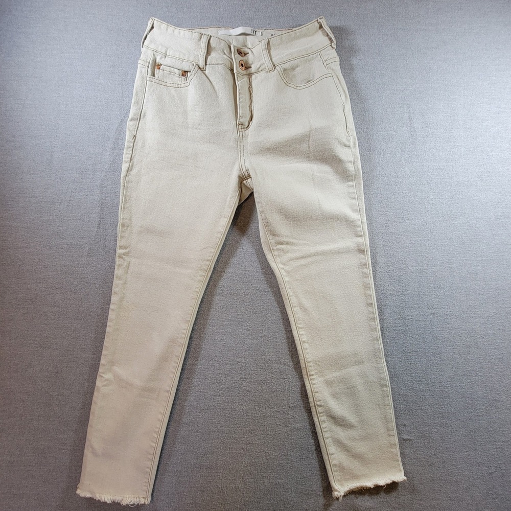 !iT Jeans Kylie High Rise Curvy Skinny Ankle Women 6 Cream Good Raw Hem